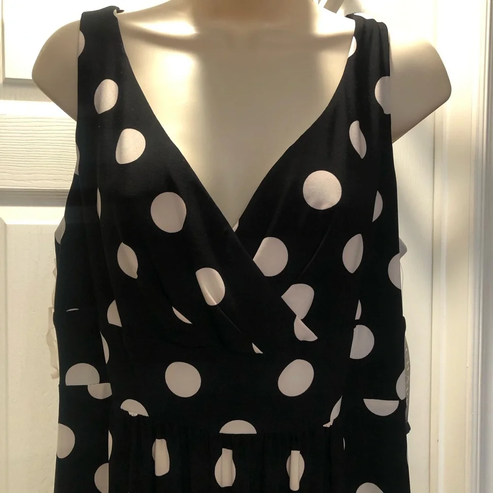 Chaps Black & White Polka Dot Sleeveless Dress Size Large BNWT - Picture 2 of 5